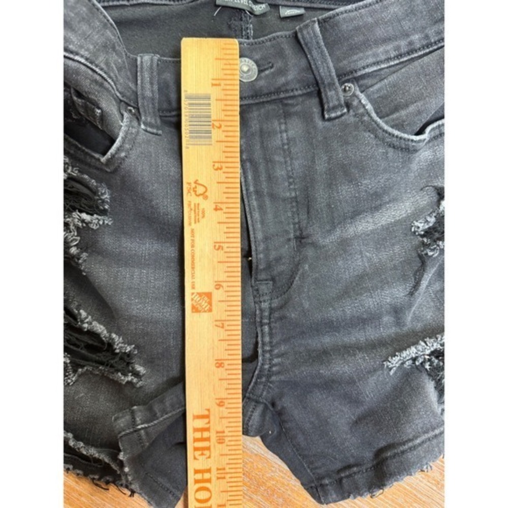 American Eagle Black Denim‎ Shorts Distressed Ripped Next Level Stretch Size 8 - Picture 7 of 8